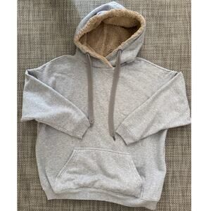 AERIE Heather Gray Oversize/Slouchy Kangaroo Pocket Faux Fur Lined Hoodie M